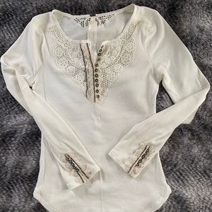 Free people, embroidered front and sleeves, white, Lange size